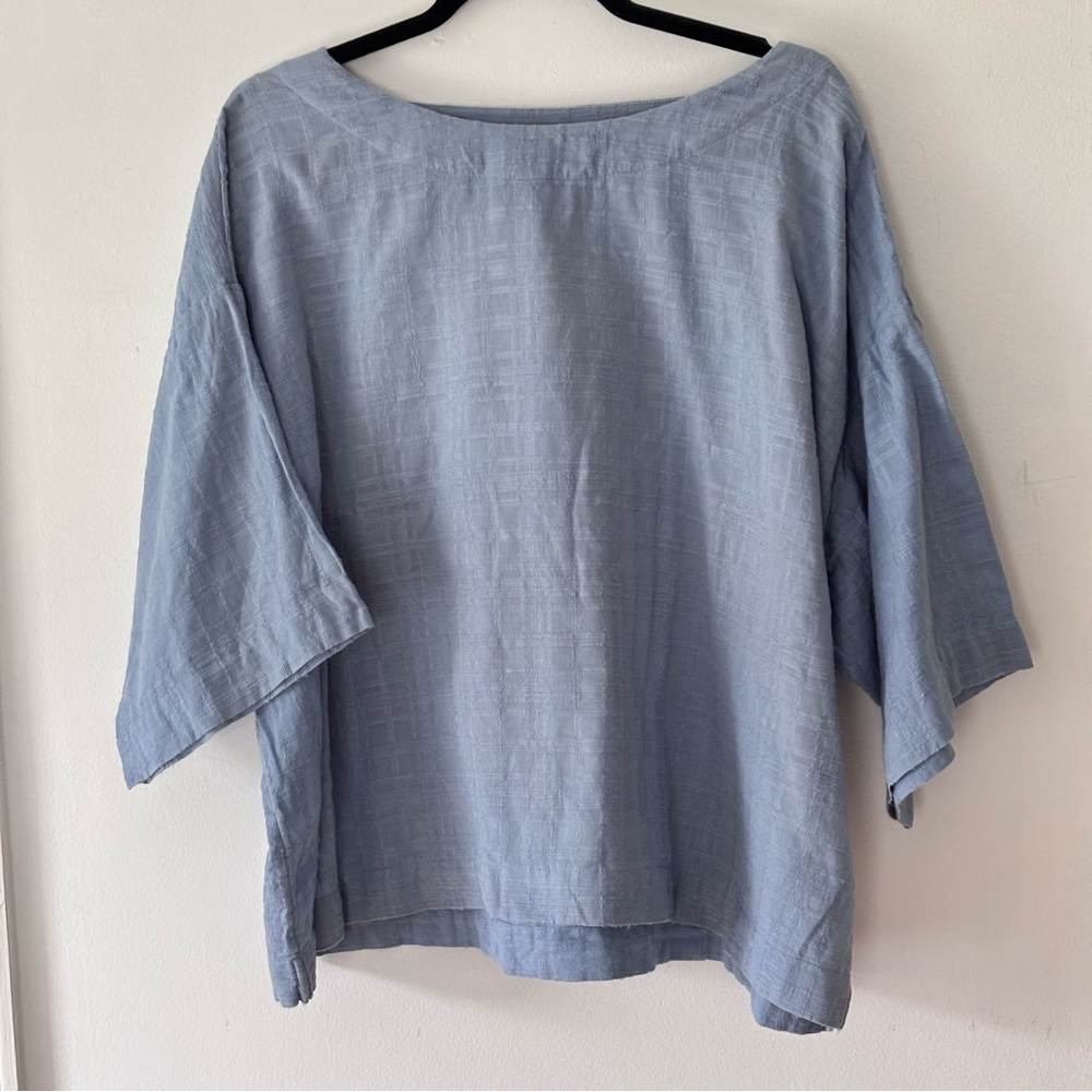 Women's Pure Jill Oversized Light Blue Textured Scoop Neck Short Sleeve Top